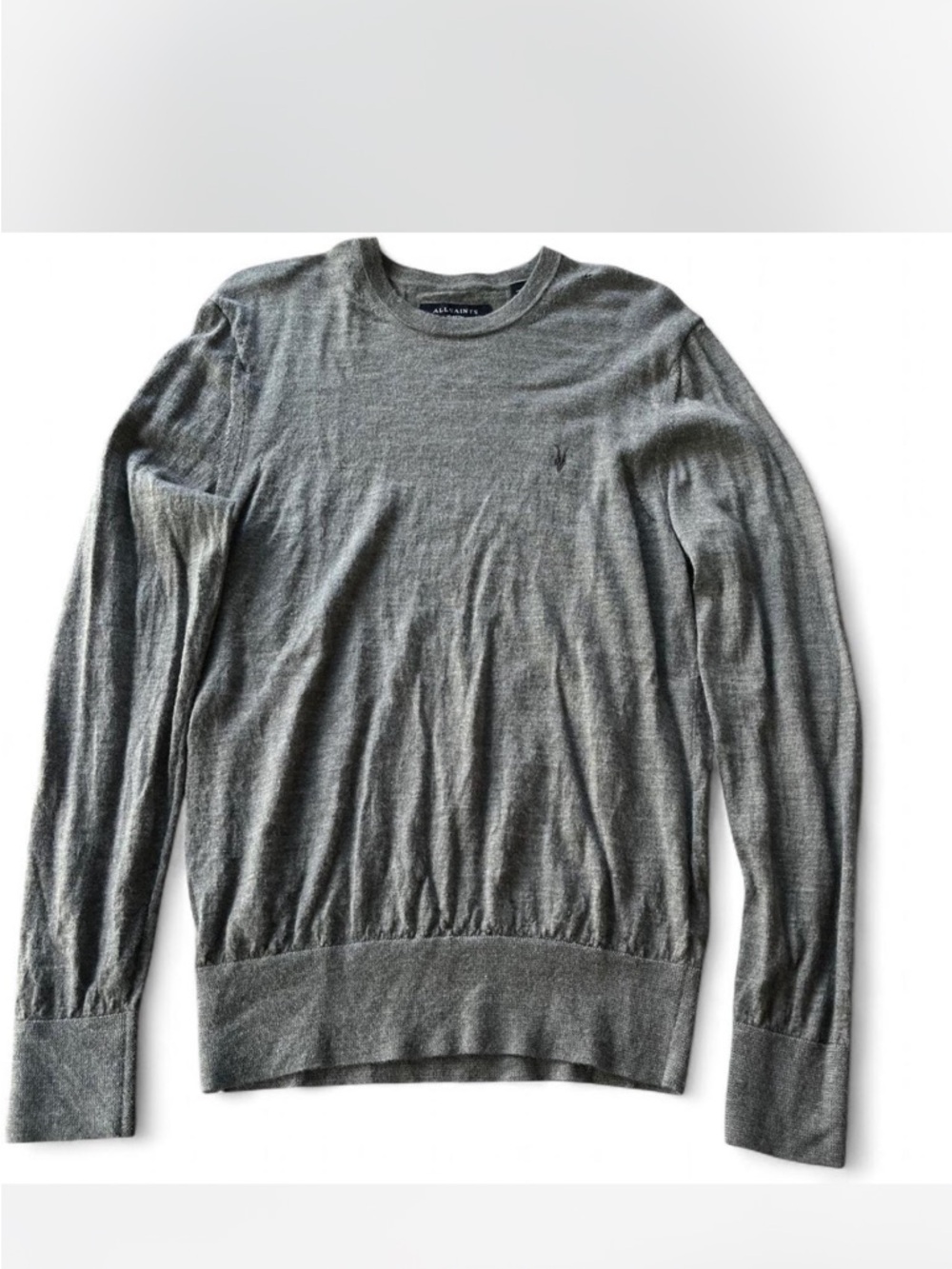 ALLSAINTS Mode Merino Wool Stretch Crewneck Jumper Sweater Dark Olive size M